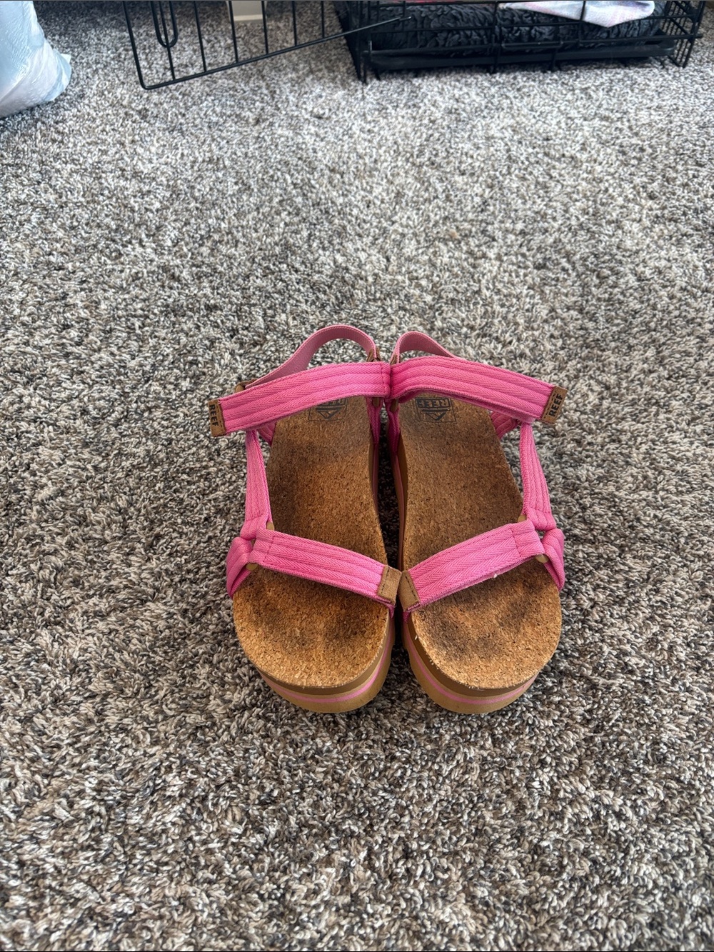 Reef Pink Platform Cork-Style Strap Sandals